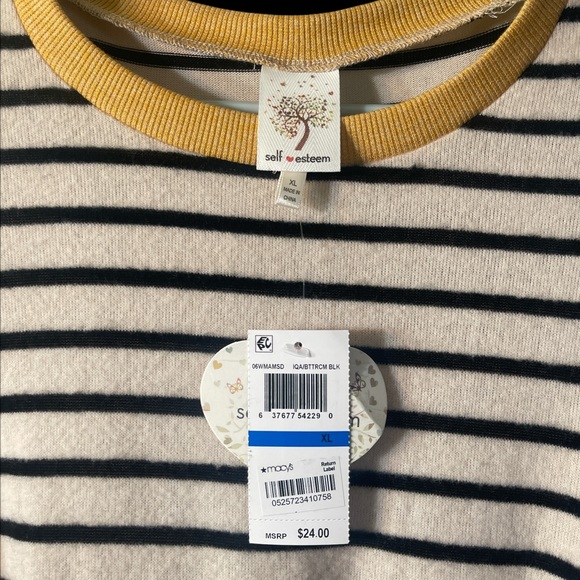 Creme sweater with black stripes with twist in front hem line - Picture 3 of 3